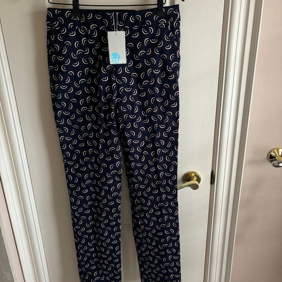 Boden Navy Print Size 6L Cotton Elastane Work Pants - NWT - Picture 2 of 7